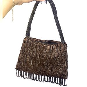 Beaded brown silk bag